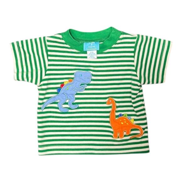 Claire & Charlie Green Striped Dinosaur Boys Shirt - Size 12m - Picture 3 of 4